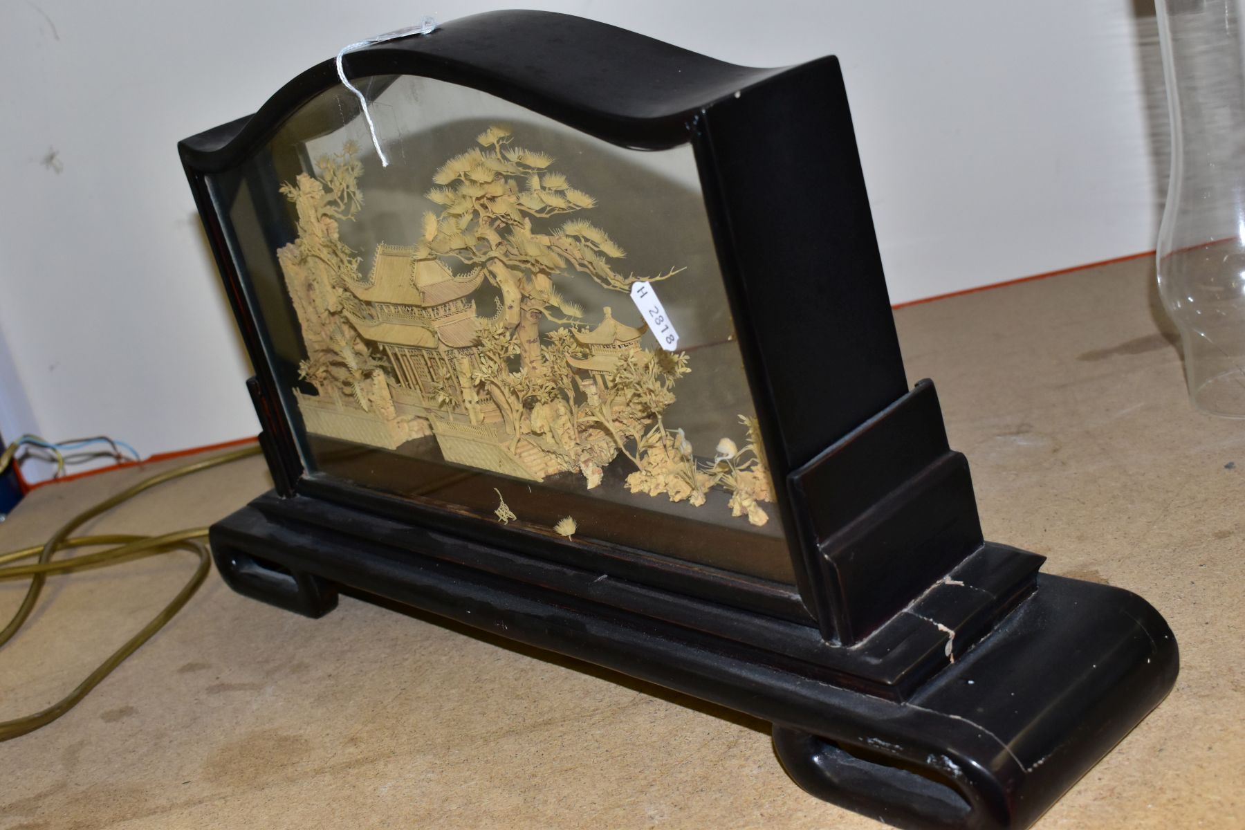 A 20TH CENTURY CHINESE CORK DIORAMA OF PAGODAS IN A LANDSCAPE, in a glazed case with a scrolled - Image 3 of 10