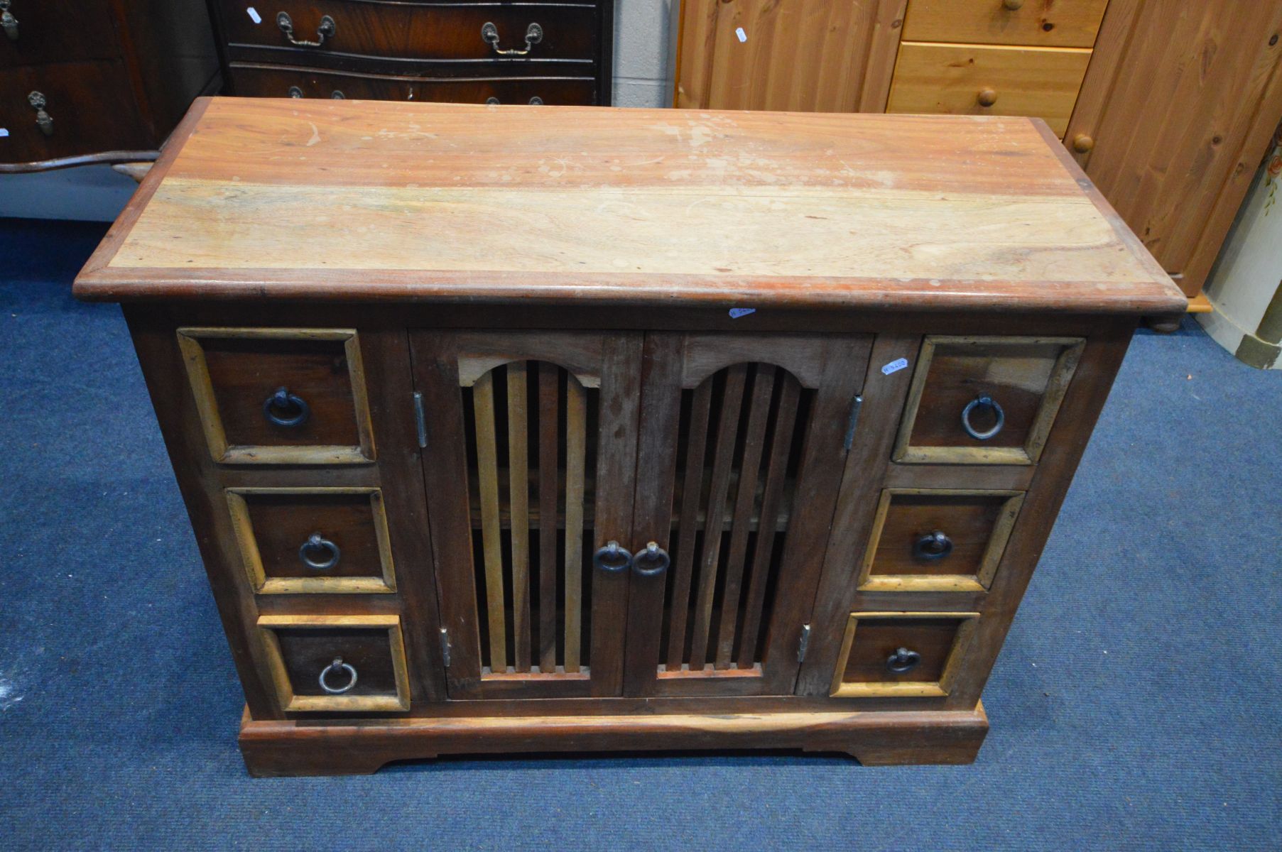 SIX VARIOUS PIECES OF FURNITURE, to include a mango wood side cabinet, width 100cm x depth 40cm x - Image 4 of 6