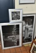 SIX HENRI SILBERMAN MONOCHROME POSTER PRINTS OF NEW YORK, silver aluminium frames, largest size