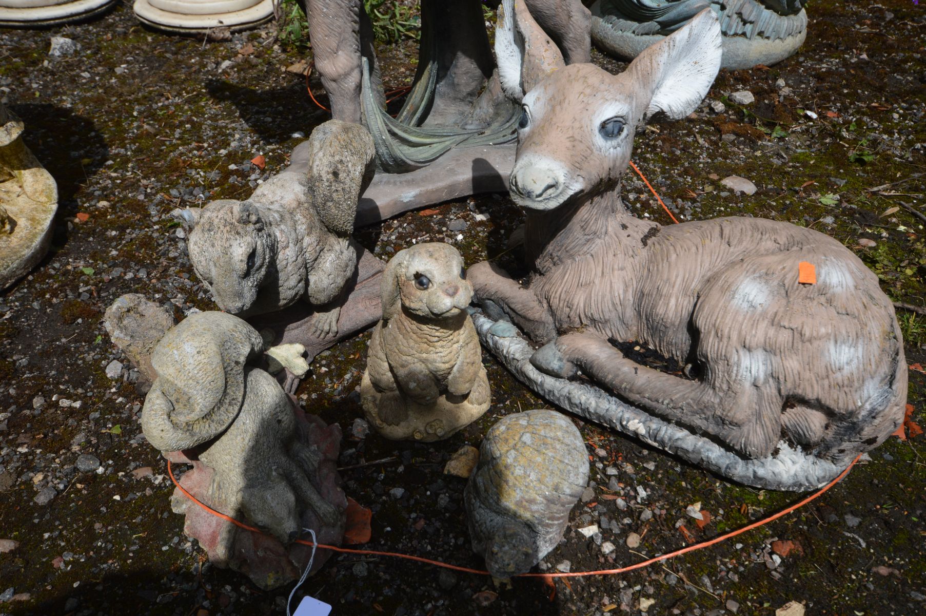 SIX VARIOUS COMPOSITE GARDEN FIGURES, to include a two deer's, one seated, two squirrels, bunny - Image 3 of 3