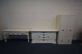 A LATE 20TH CENTURY SIDEBOARD, with four drawers flanked by fielded panelled doors, brass back