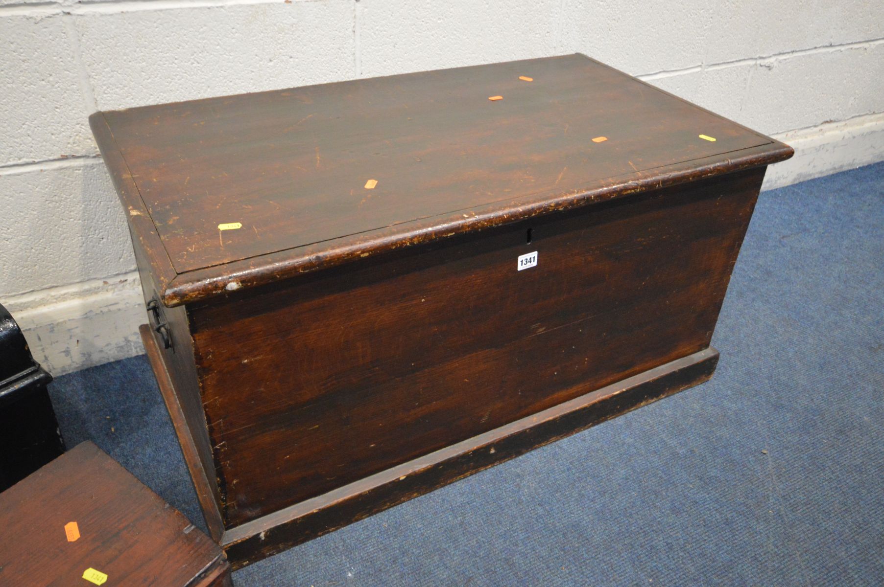 AN EARLY 20TH CENTURY STAINED PINE BLANKET CHEST, with twin handles, width 94cm x depth 52cm x - Image 2 of 4