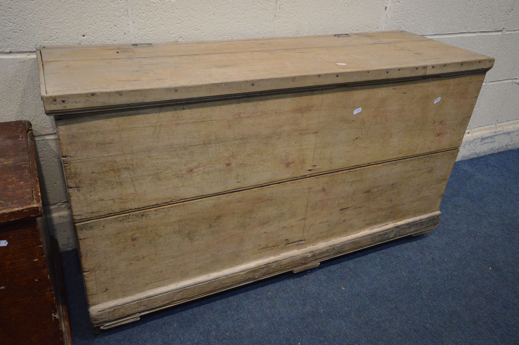 A PINE STORAGE CHEST, incorporating older timbres, length 118cm x depth 40cm x height 65cm - Image 2 of 3