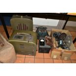 ONE BOX AND LOOSE OF VINTAGE CINEMA RELATED ITEMS, including a cine-equipment Ltd model 021 portable