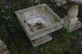 A COMPOSITE SQUARE PLANTER, on a separate base, 52cm squared x height 43cm