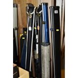 A QUANTITY OF CASED WOODEN CUES, mixture of one and two piece cues, some with extension pieces,