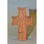 A BOXWOOD ORTHODOX CROSS, front and back carved in relief with the crucifixion and baptism of Christ