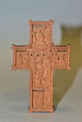 A BOXWOOD ORTHODOX CROSS, front and back carved in relief with the crucifixion and baptism of Christ