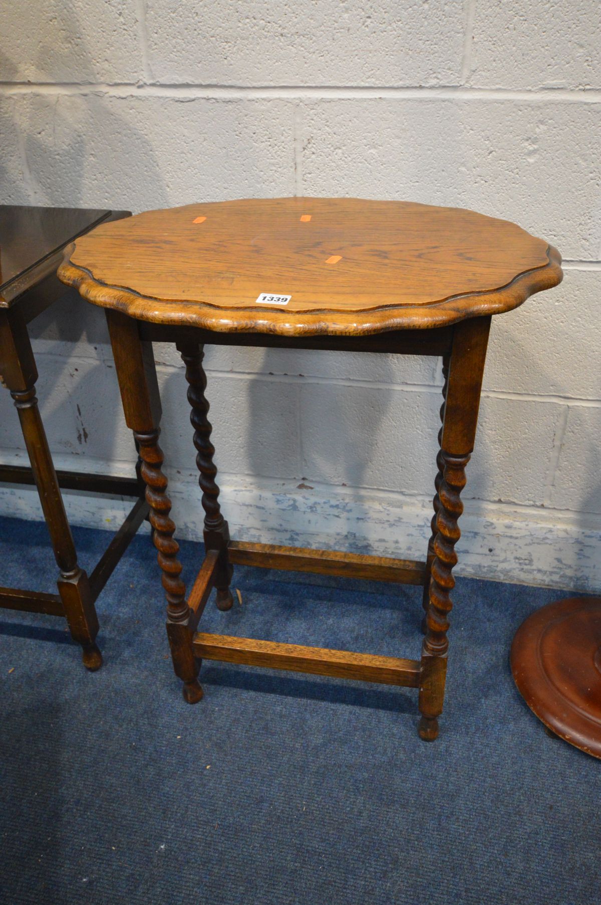 A QUANTITY OF OCCASSIONAL FURNITURE to include an oak pie crusted barley twist table, an oak - Image 2 of 4