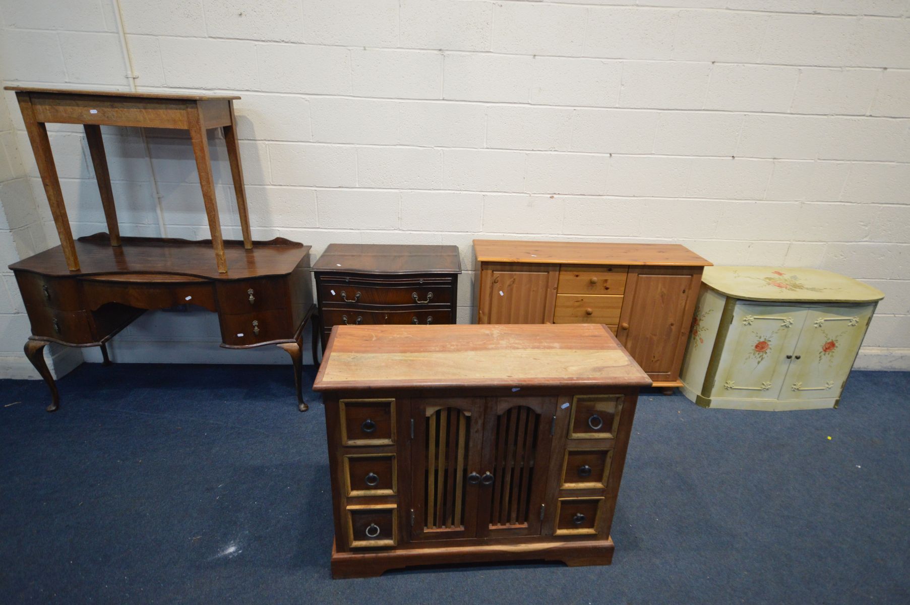 SIX VARIOUS PIECES OF FURNITURE, to include a mango wood side cabinet, width 100cm x depth 40cm x