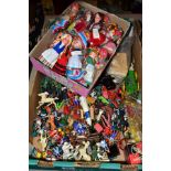 A QUANTITY OF ASSORTED PLASTIC FIGURES AND ANIMALS, ETC, to include Timpo soldiers and knights (