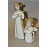 TWO LLADRO FIGURES, comprising Angel Praying No 4538, height 13.5cm and Girl with Guitar No 4871,