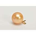 A CULTURED PEARL PENDANT, a single large gold tone cultured pearl, measuring approximately 13.9mm,