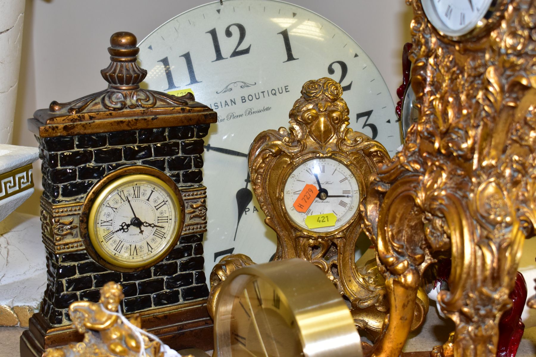 ELEVEN VARIOUS CLOCKS, all with quartz movements, including two wall clocks, a Churchill mantel - Image 9 of 11