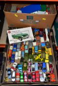 A QUANTITY OF UNBOXED AND ASSORTED PLAYWORN DIECAST VEHICLES, to include Spot-On-Fiat 500 No. 185,