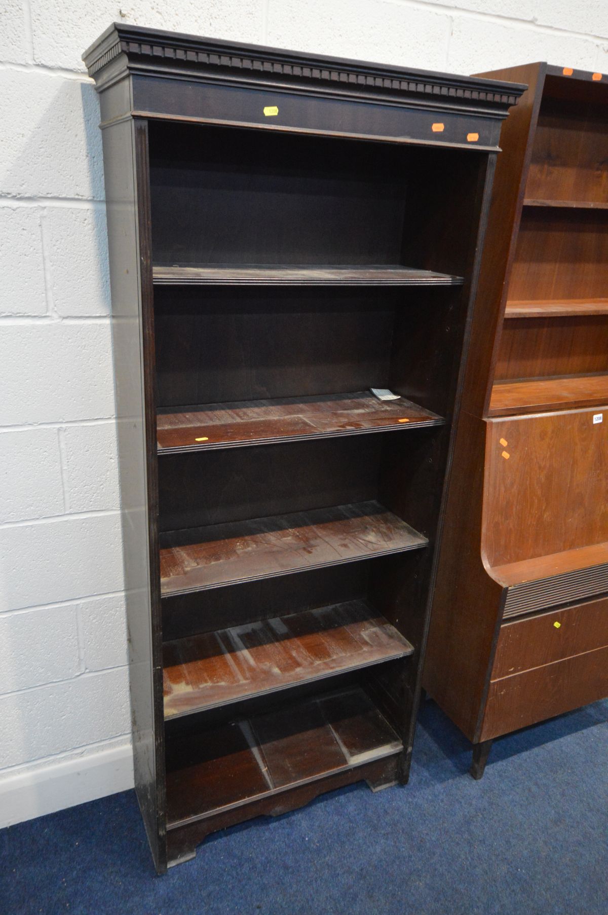 A MID 20TH CENTURY TEAK BUREAU BOOKCASE, two adjustable shelves above a fall front door enclosing - Image 4 of 4