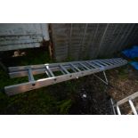 A GRAVITY DIY-DELUXE ALUMIUM DOUBLE EXTENSION LADDER, length 399cm with a Youngman ladder stand-off,