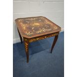 A REPRDUCTION ITALIAN STYLE MARQUETRY INLAID COMPENDIUM GAMES TABLE, the lid with backgammon, Second