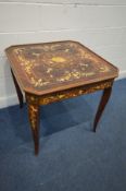 A REPRDUCTION ITALIAN STYLE MARQUETRY INLAID COMPENDIUM GAMES TABLE, the lid with backgammon, Second
