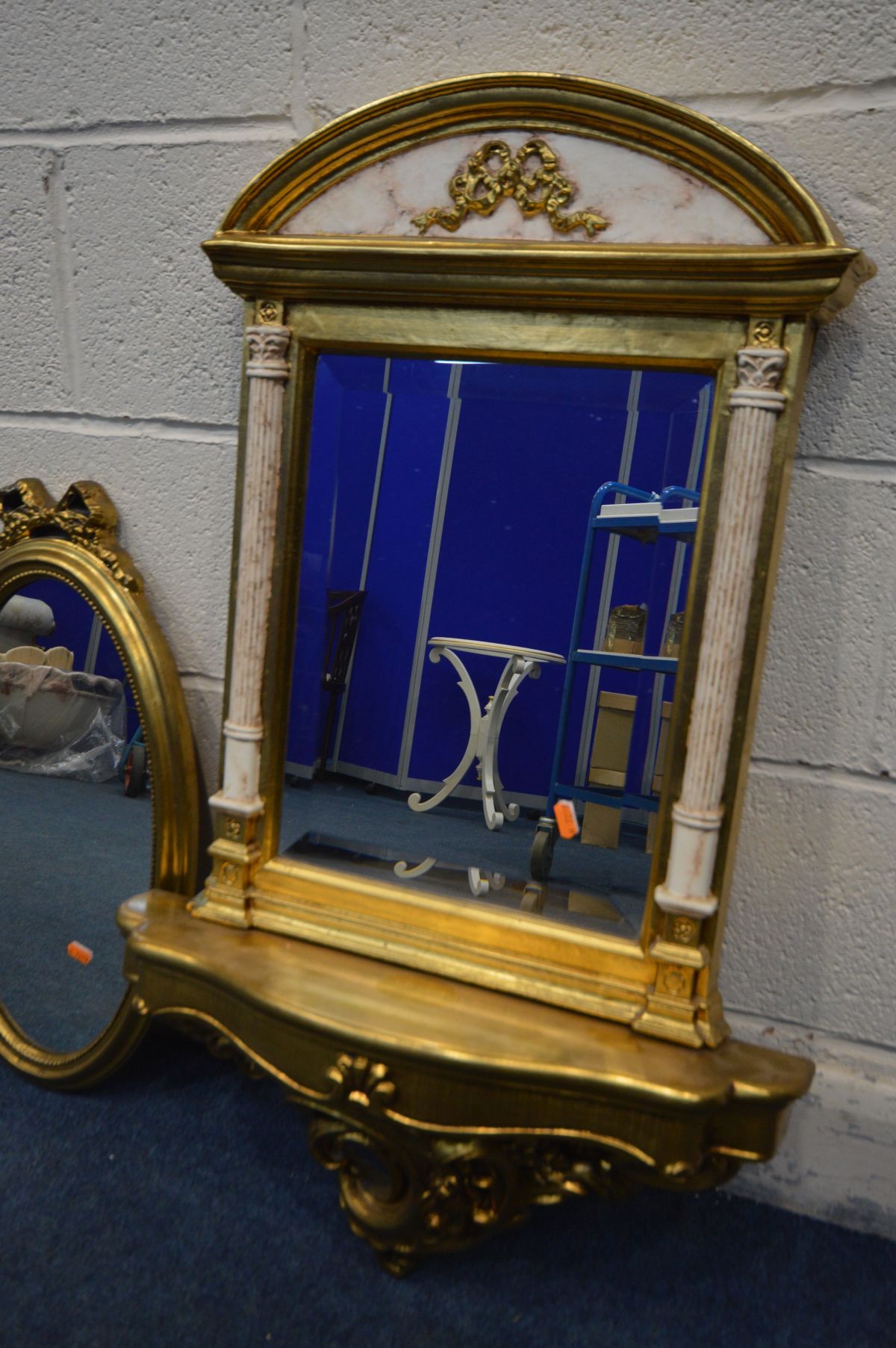 FOUR LATE 20TH CENTURY GILT FRENCH STYLE WALL MIRRORS, and another bevel edge wall mirror (losses, - Image 3 of 4