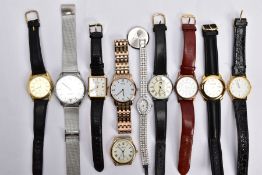 A BAG OF ASSORTED LADIES AND GENTS WRISTWATCHES, ten watches in total, mostly quartz movements, with