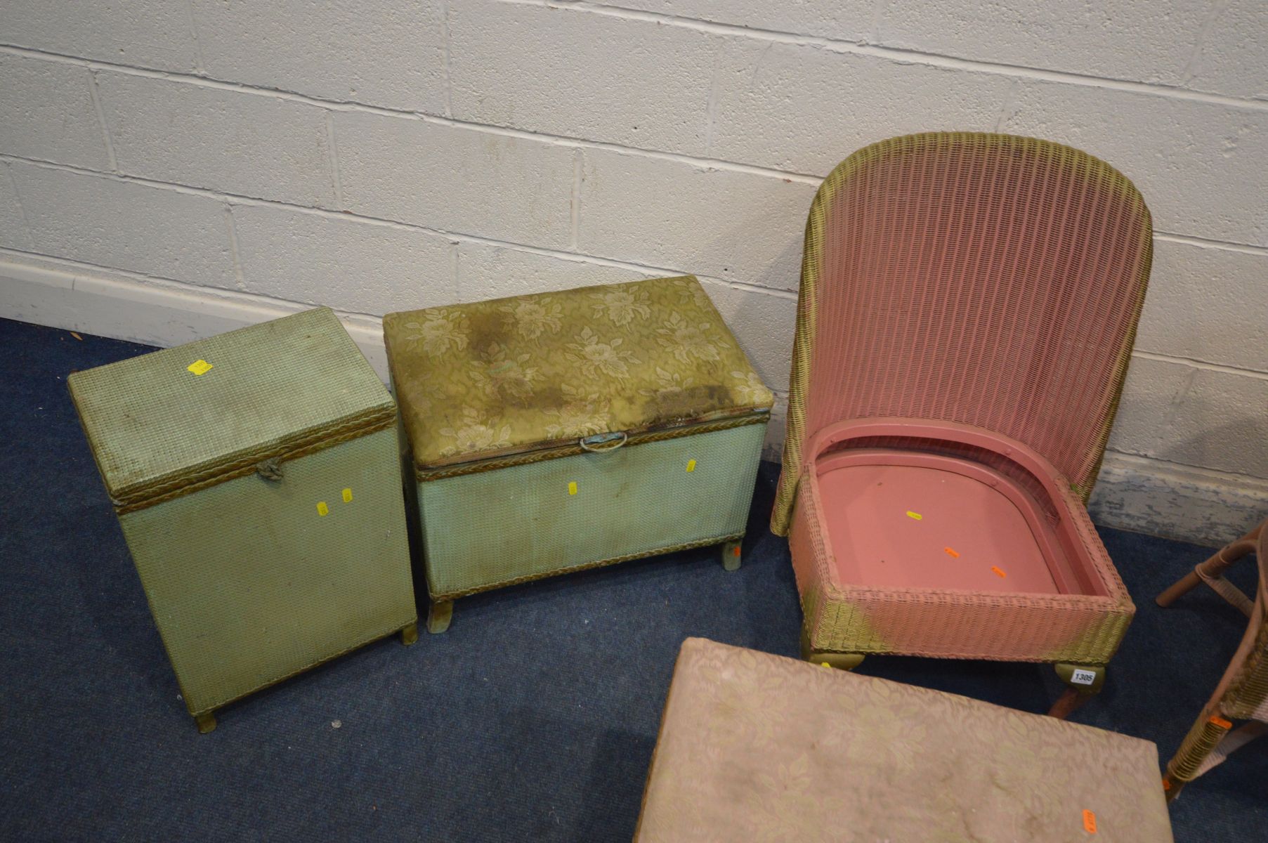 A COLLECTION OF LLOYD LOOM STYLE BEDROOM FURNITURE to include a tub chair, another chair (missing - Image 2 of 3