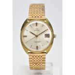 A GENTS GOLD-PLATED 'OMEGA' WRISTWATCH, hand wound movement, round silver dial signed 'Omega,