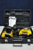 A DeWALT TWO PIECE 18V DW997 DRILL AND DW933 JIGSAW KIT with three batteries, charger and case (