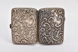 A LATE VICTORIAN, SILVER EMBOSSED CIGARETTE CASE, floral and foliate embossed design, engraved