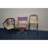 AN EDWARDIAN MAHOGANY AND STRUNG CORNER CHAIR together with a beech director's chair and a modern