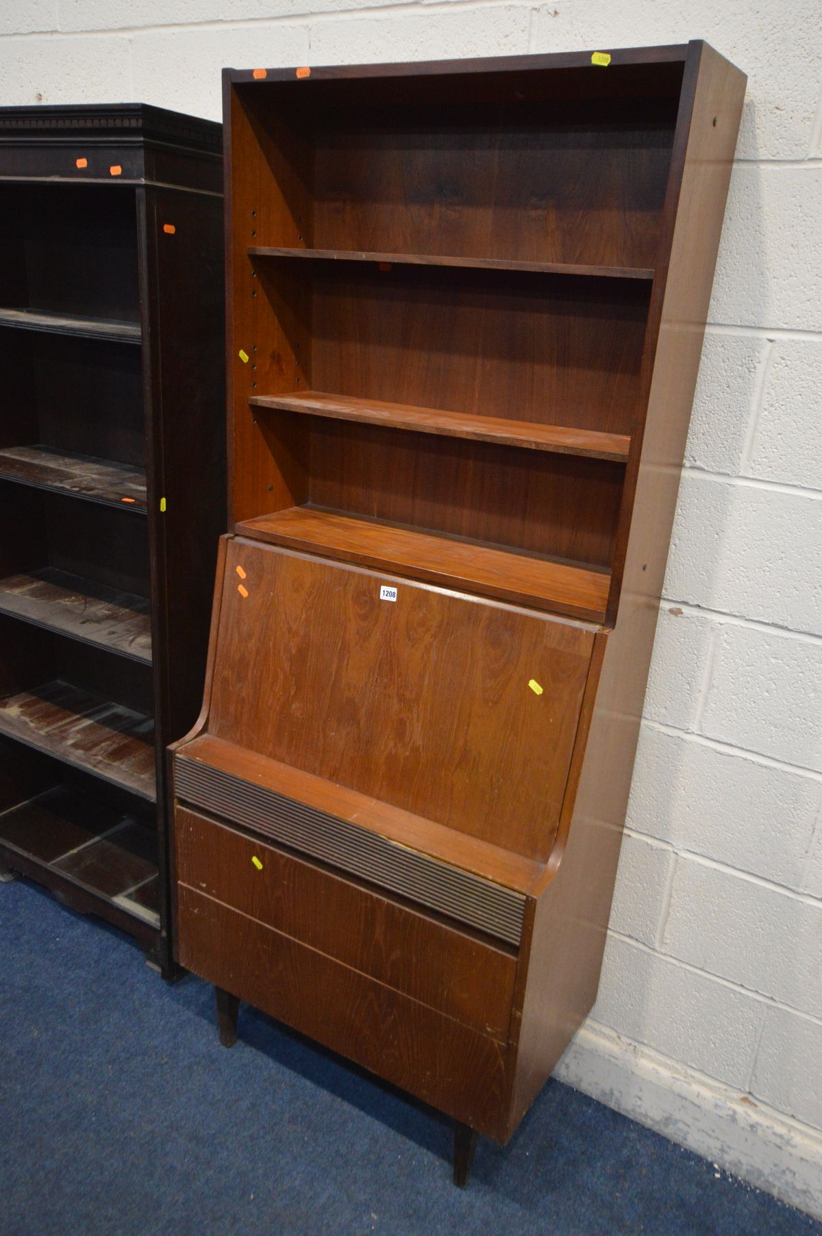 A MID 20TH CENTURY TEAK BUREAU BOOKCASE, two adjustable shelves above a fall front door enclosing - Image 2 of 4