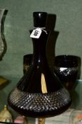 A WATERFORD CRYSTAL JOHN ROCHA BLACK CUT DECANTER, and matching pair of tumblers, backstamp to