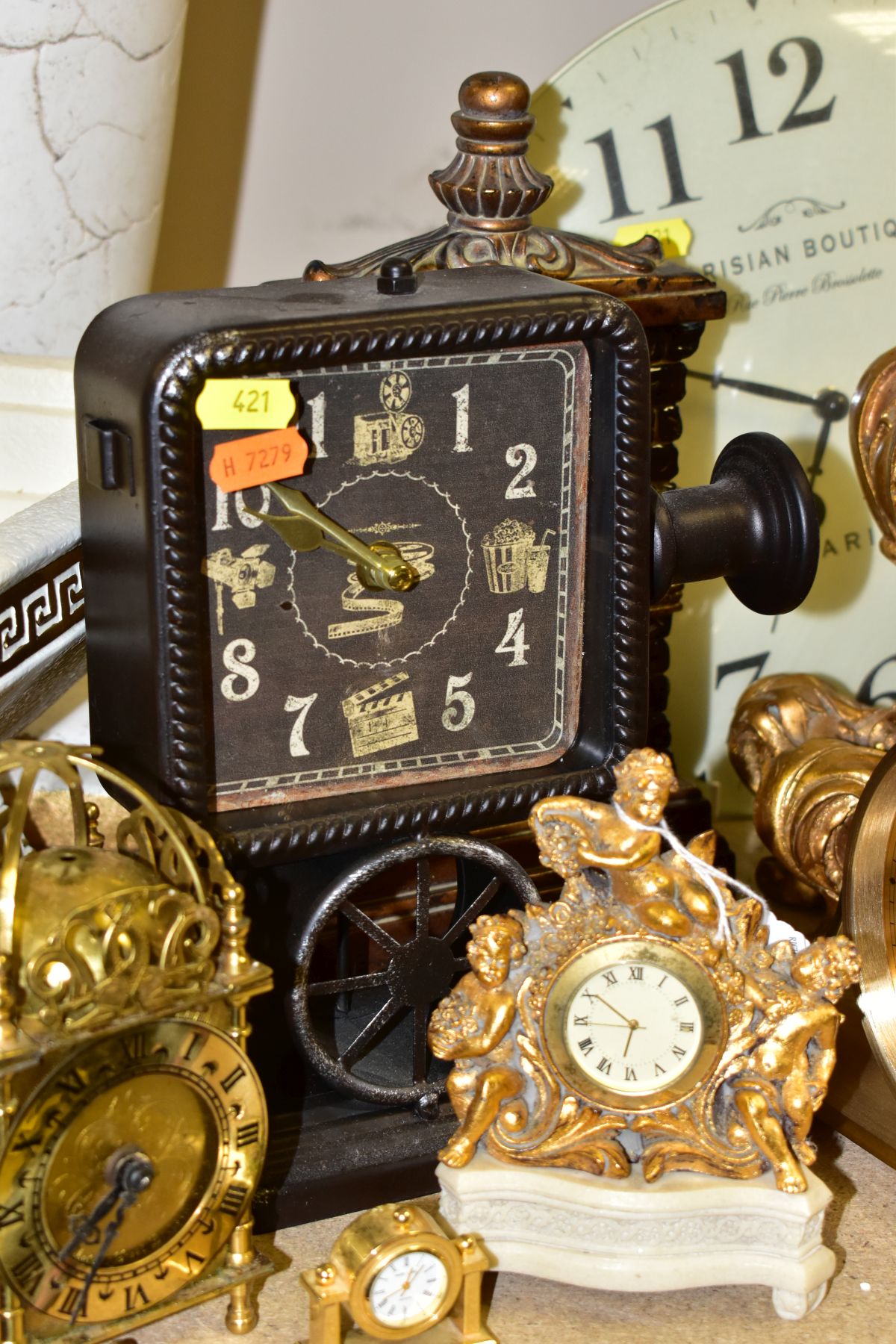 ELEVEN VARIOUS CLOCKS, all with quartz movements, including two wall clocks, a Churchill mantel - Image 5 of 11