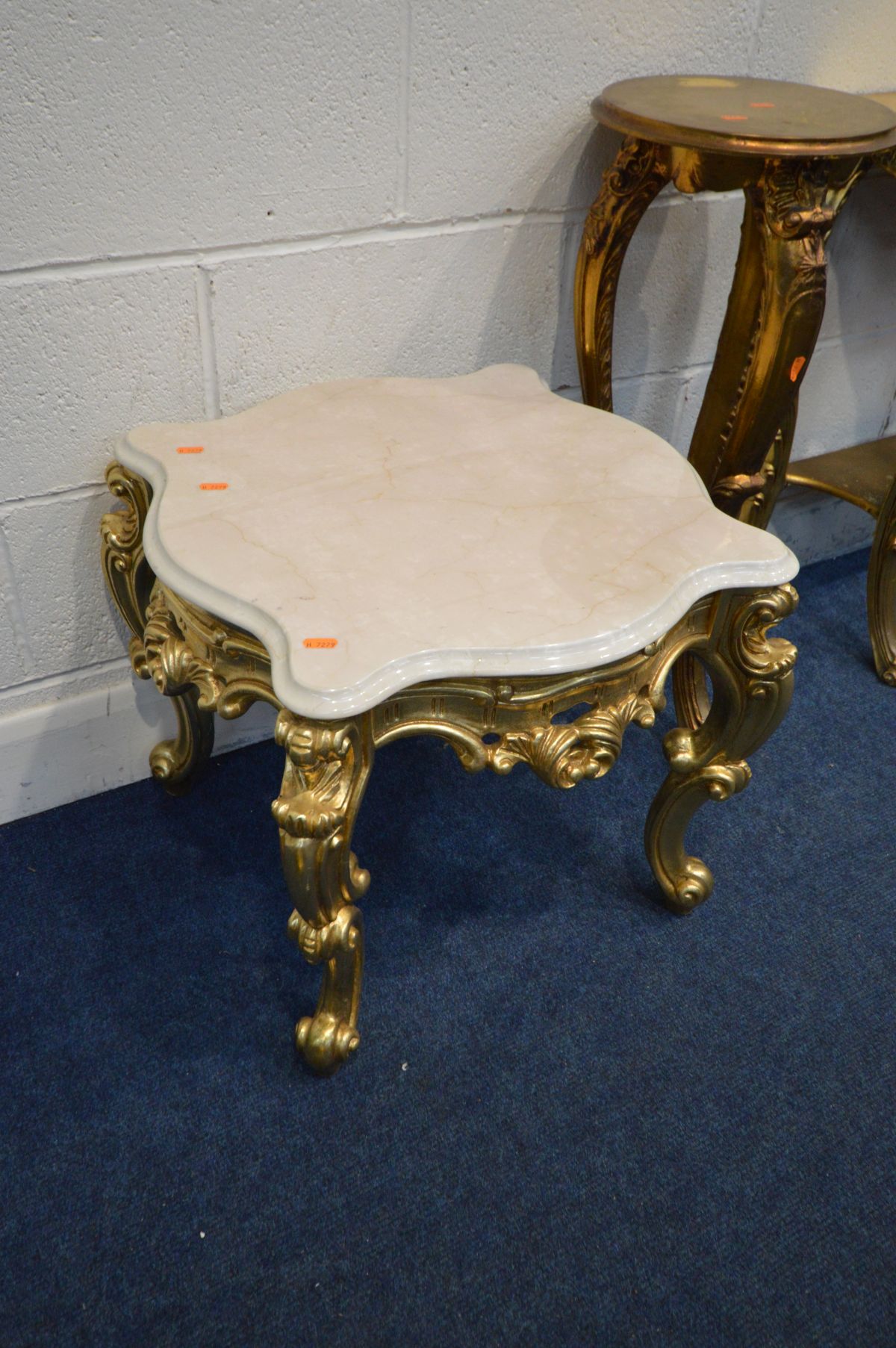 FOUR VARIOUS LATE 20TH CENTURY GILTWOOD FRENCH STYLE TABLES, to include a wavy marble topped - Image 2 of 3