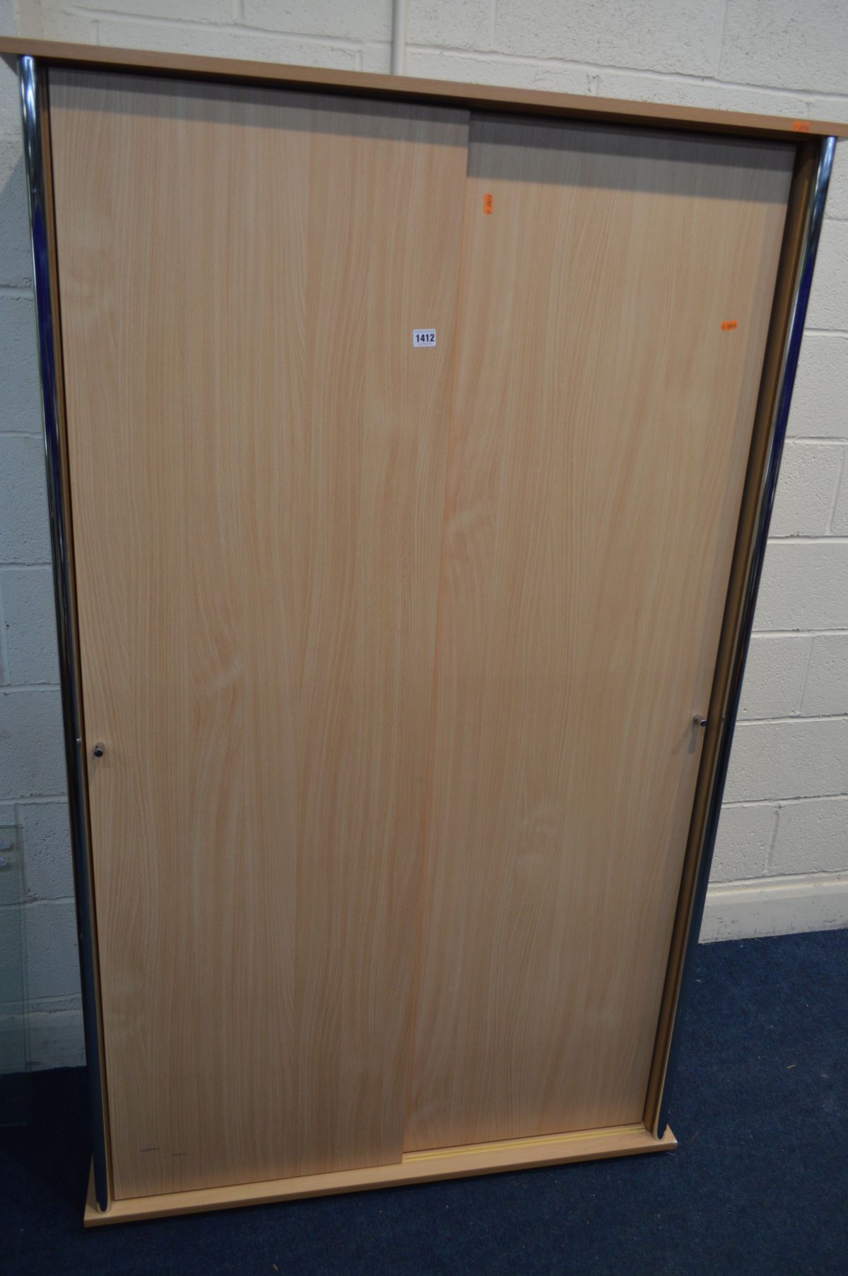 A MODERN BEECH EFFECT DOUBLE SLIDING DOOR WARDROBE, width 106cm x depth 52cm x height 180cm (Sd)