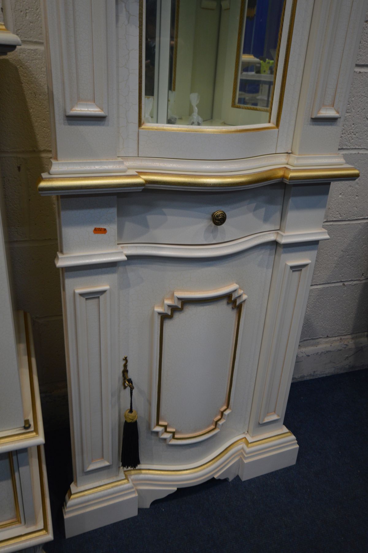 A FRENCH STYLE CORNER CUPBOARD with a bowfront glazed door enclosing two fixed glass shelves, - Image 3 of 5