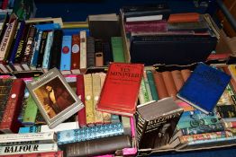 BOOKS, a collection of ninety titles in four boxes to include Bibles, Politics, including four