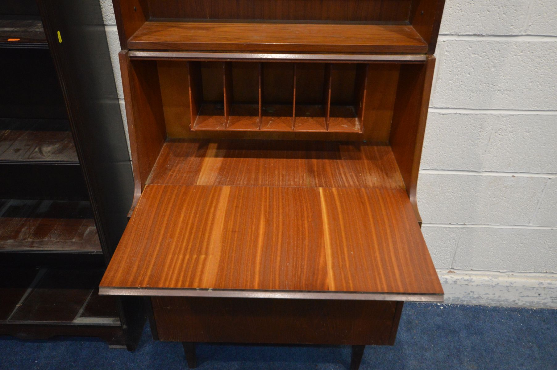 A MID 20TH CENTURY TEAK BUREAU BOOKCASE, two adjustable shelves above a fall front door enclosing - Image 3 of 4