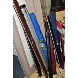 A QUANTITY OF WOODEN CUES BY TONY GLOVER/GLOVER CUES, all are two piece cues some with extension