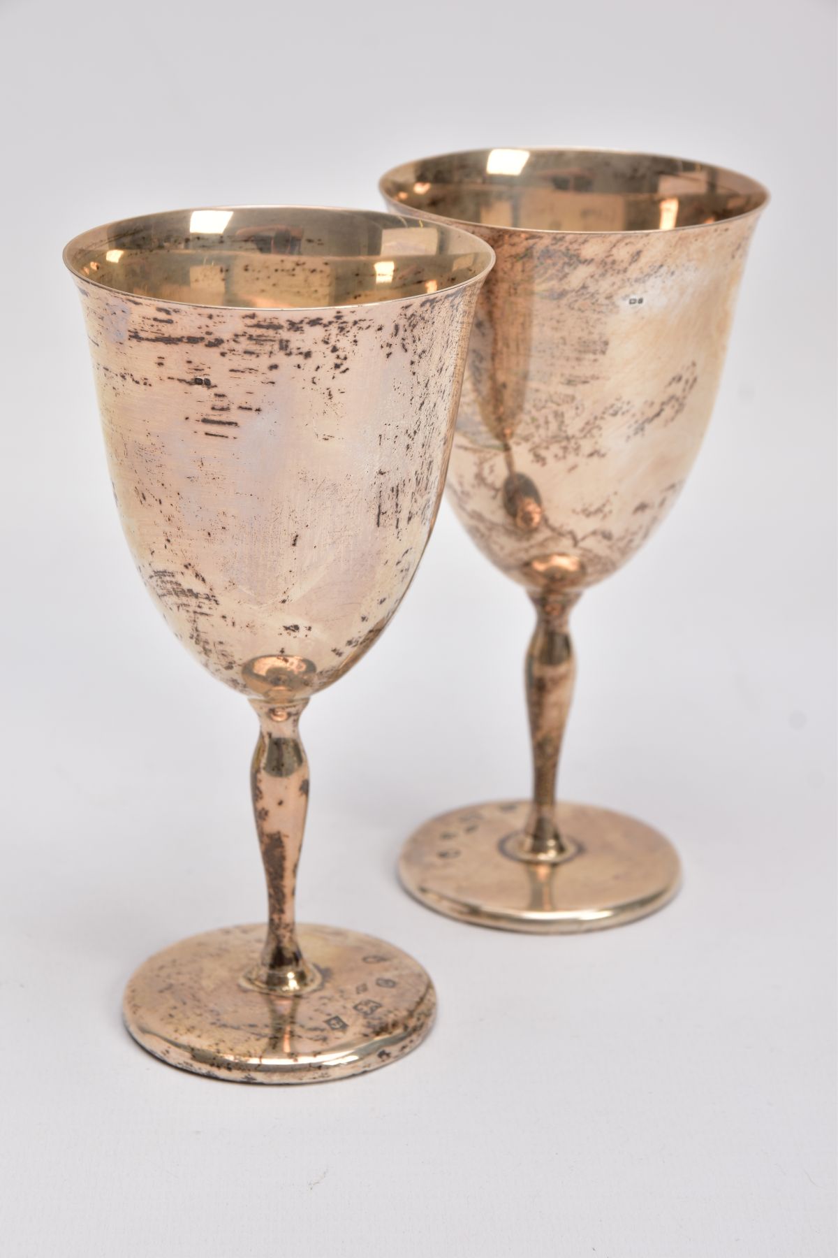 TWO LATE 20TH CENTURY SILVER GOBLETS, each of a plain polished design gilt interior, tapered stem, - Image 2 of 5