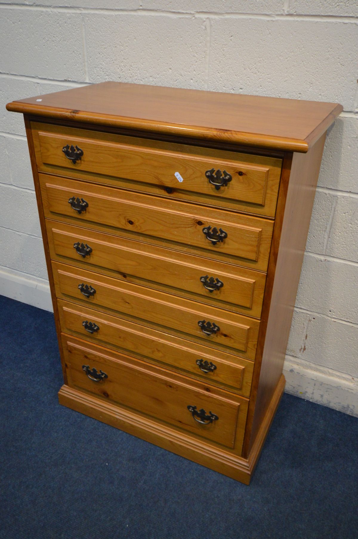 A YOUNGER PITCH PINE CHEST OF SIX GRADUATED DRAWERS, width 78cm x depth 46cm x height 110cm