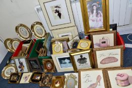 FOUR BOXES AND LOOSE ASSORTED DECORATIVE PICTURES etc to include print reproduction of classic