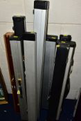 A QUANTITY OF ASSORTED WOODEN CUES, all are two piece cues with no makers marks, some with extension