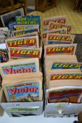 FOUR BOXES OF COMICS, titles comprising Victor, Roy of The Rovers, Tiger and Jag and Tiger and