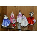 SIX ROYAL DOULTON FIGURES, comprising miniature 'Karen' M204, 'Karen' HN2388 (seconds), Ashley