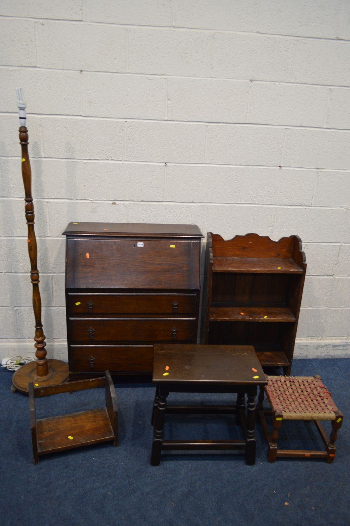 ELEVEN PIECES OF VARIOUS OAK FURNITURE, to include a bureau, open bookcase, occasional table,