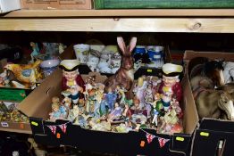 FIVE BOXES OF CERAMICS AND LOOSE, including a collection of over forty Wade Whimsies, s.d, a Poole