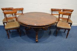 A VICTORIAN ROSEWOOD CIRCULAR BREAKFAST TABLE, on an octagonal support, and triple acanthus and