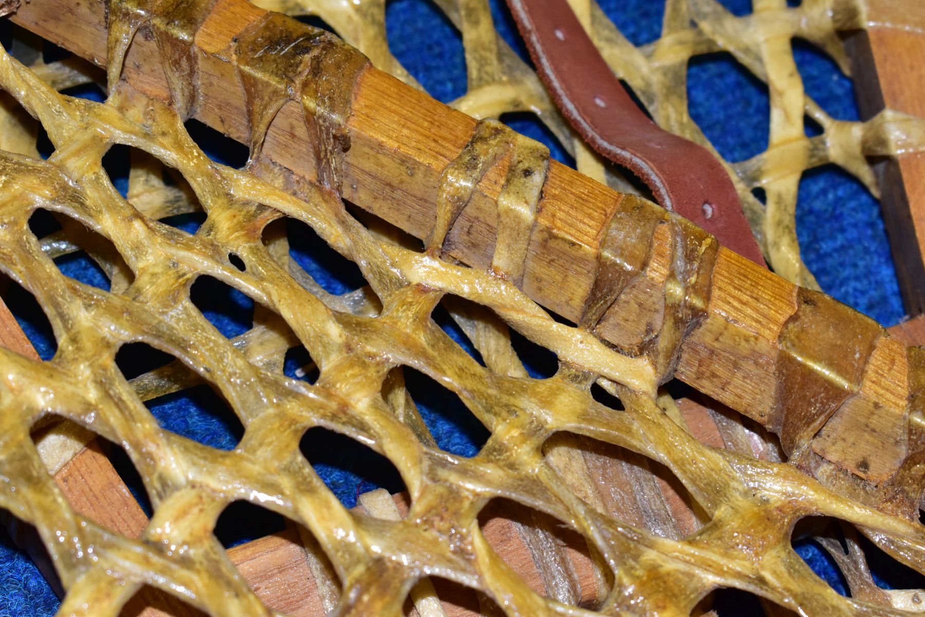 A PAIR OF LATE 20TH CENTURY BENTWOOD AND GUT STRUNG SNOWSHOES, with tan leather straps, length - Image 4 of 4