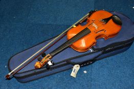 A ¾ LENGTH CHILDS VIOLIN, made in the Peoples Republic of China, total length approximately 52.